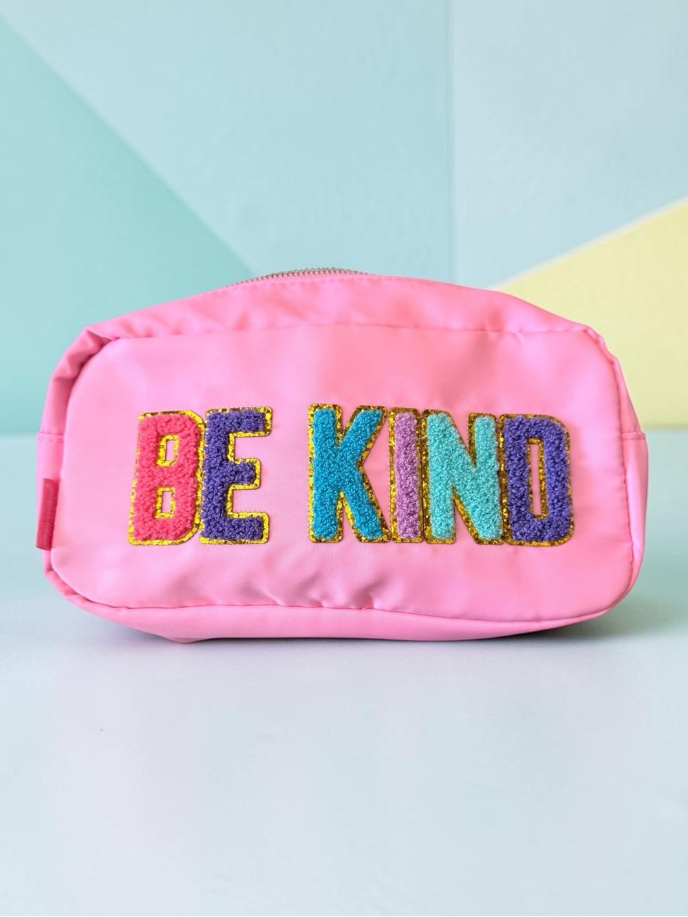 Simply Southern BE KIND Pink Makeup Travel Bag Cosmetic Pouch Chenille